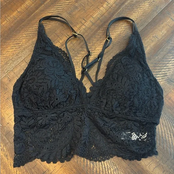 Aerie Black Lace Strappy Bralette S - Picture 2 of 4